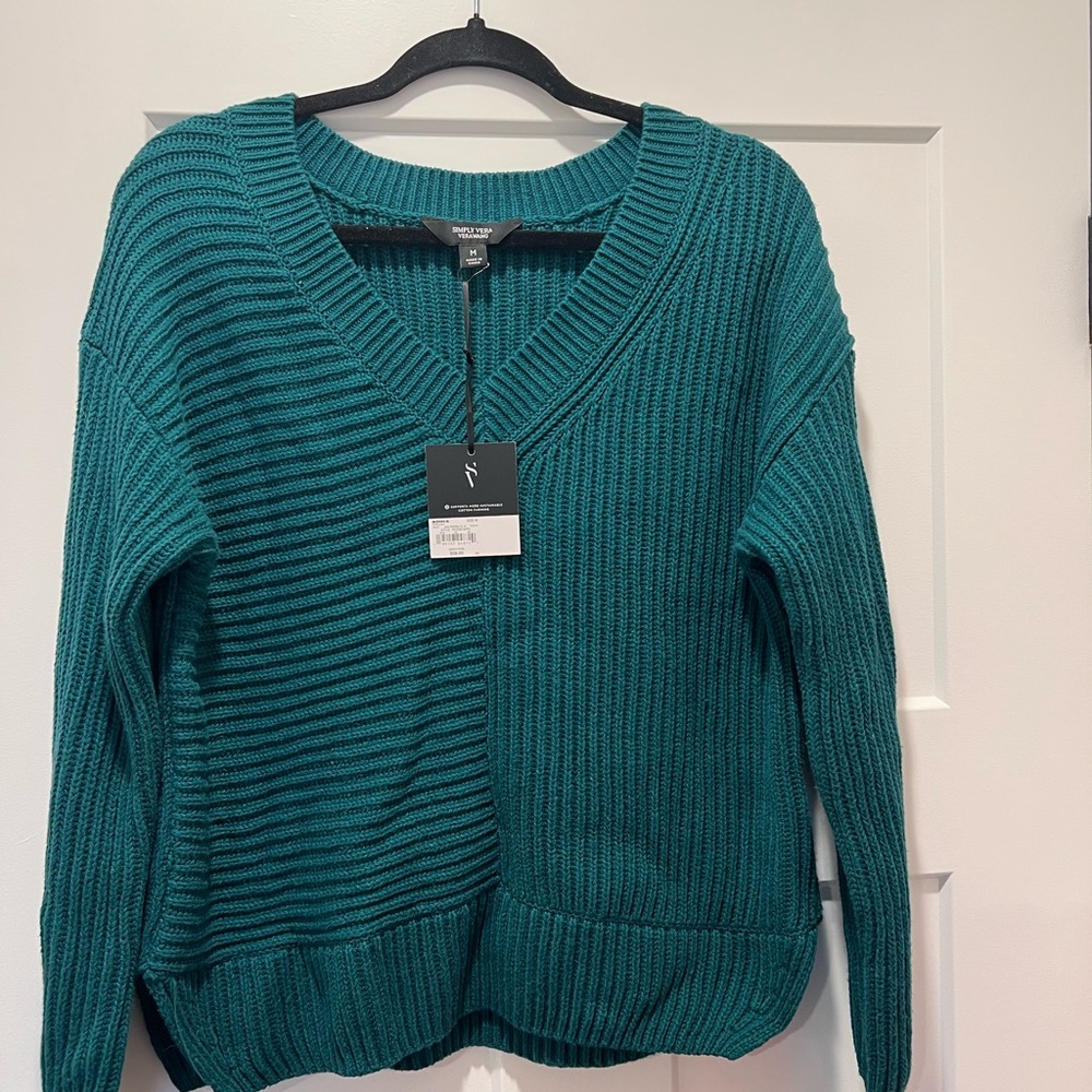Vera Wang Deep Teal V-Neck Sweater